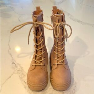Girls blush color Lace-Up combat Boots